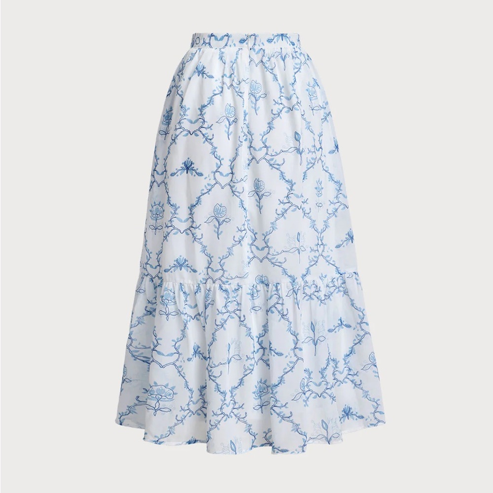 Rihoas White Floral Tiered Midi Skirt - Picture 4 of 7